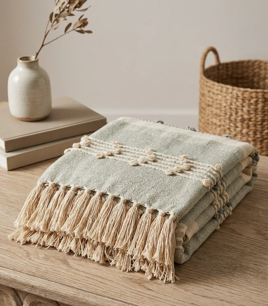 Sage Stripe Handwoven Throw Blanket (51"x71")