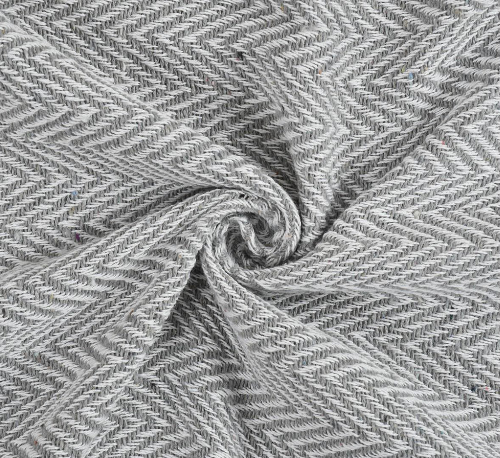 Cloud Grey Herringbone Handwoven Throw Blanket (51"x71")