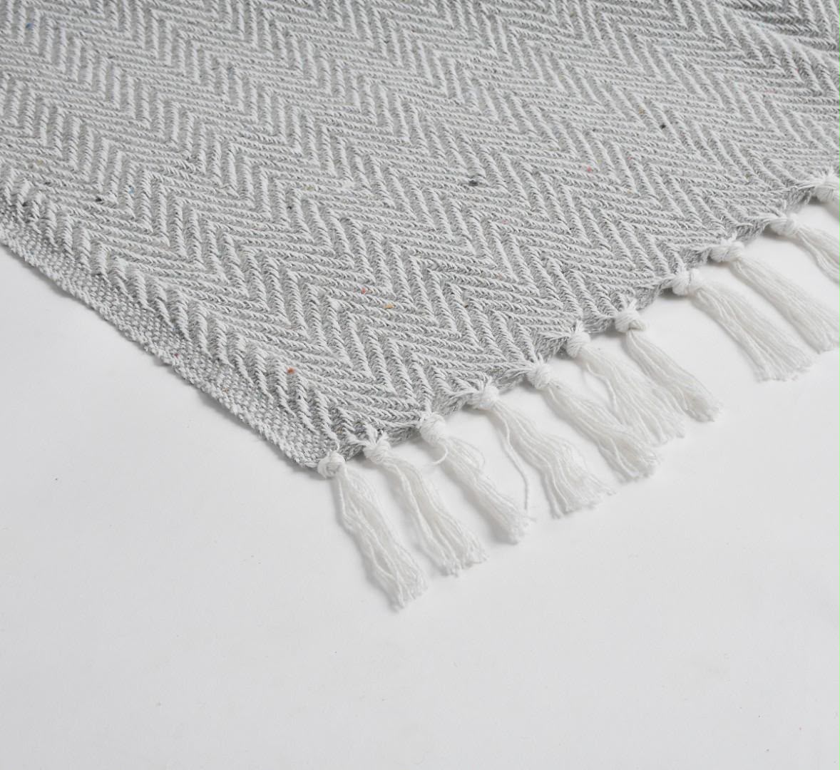 Cloud Grey Herringbone Handwoven Throw Blanket (51"x71")