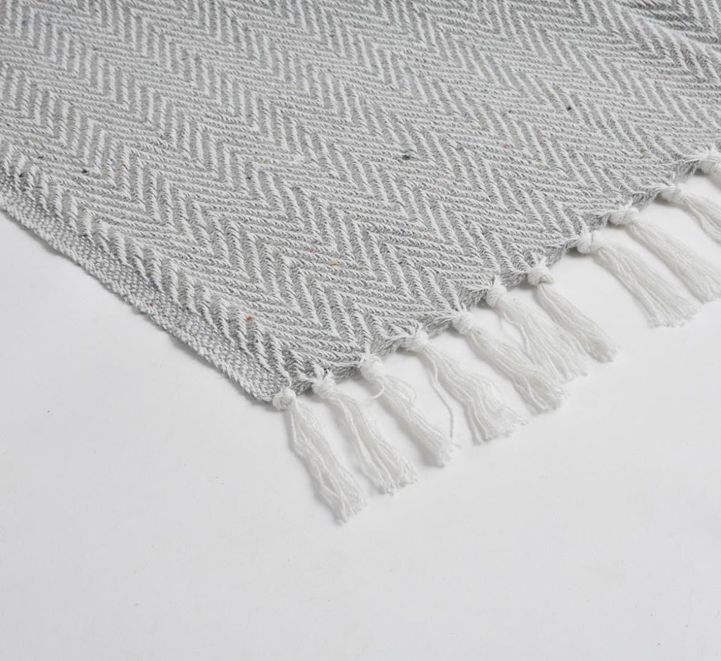 Cloud Grey Herringbone Handwoven Throw Blanket (51"x71")