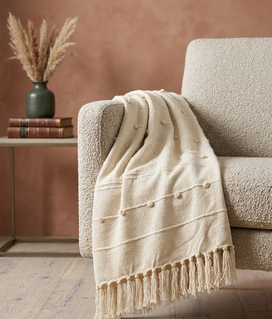 Ivory Dot Handwoven Throw Blanket (51"x71")