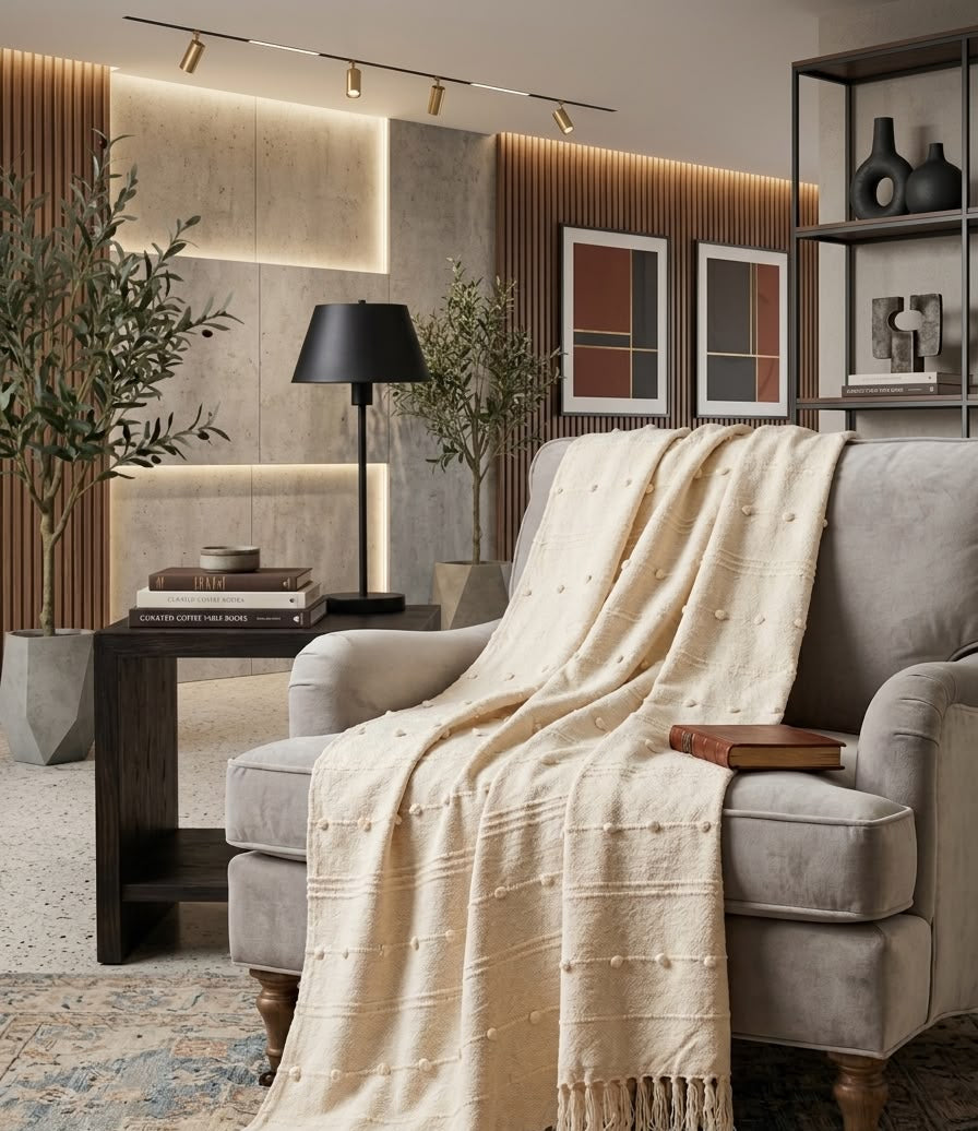 Ivory Dot Handwoven Throw Blanket (51"x71")