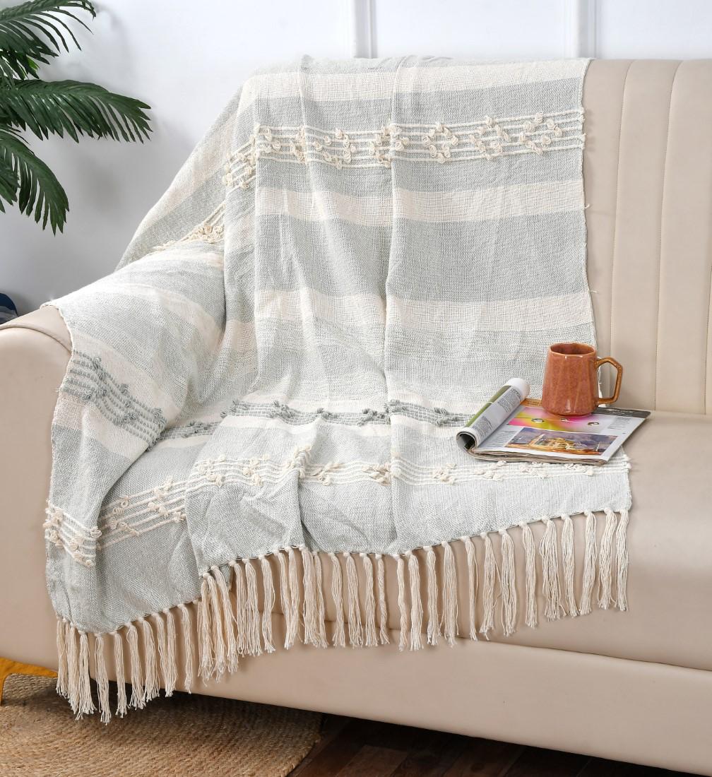 Sage Stripe Handwoven Throw Blanket (51"x71")
