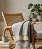 Cloud Grey Herringbone Handwoven Throw Blanket (51"x71")